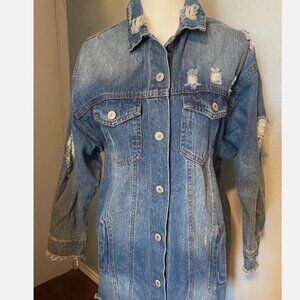 IVIVI Long Line Denim Jacket Sz S/M 29”Long